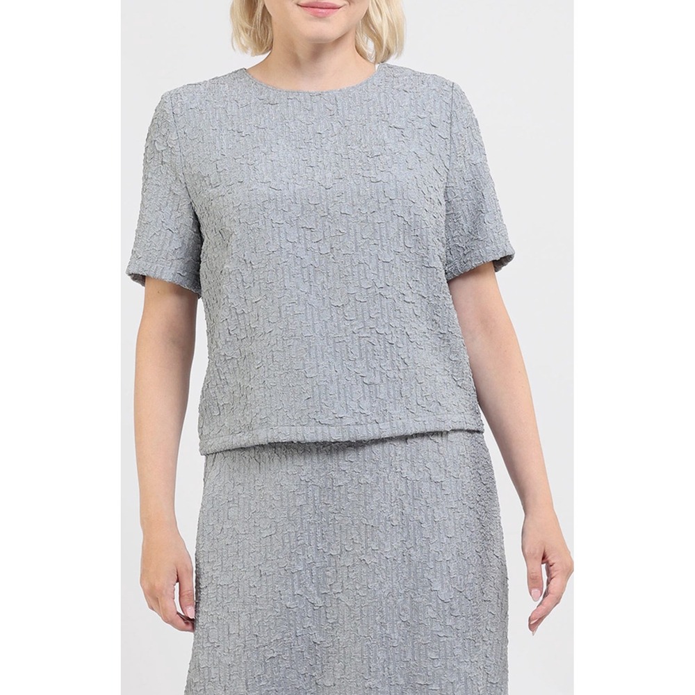 NEW Melloday Textured‎ Knit Top - Short Sleeve Crew Neck - Gray - Size Small
